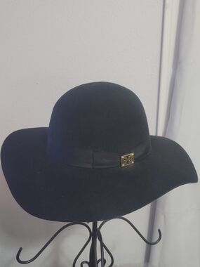Tory Burch Black Wide-Brim Wool Floppy  Felt Hat